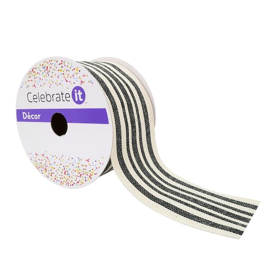 12 Pack: 2.5" x 25ft. Faux Cotton Wired Striped Ribbon by Celebrate It™ Décor